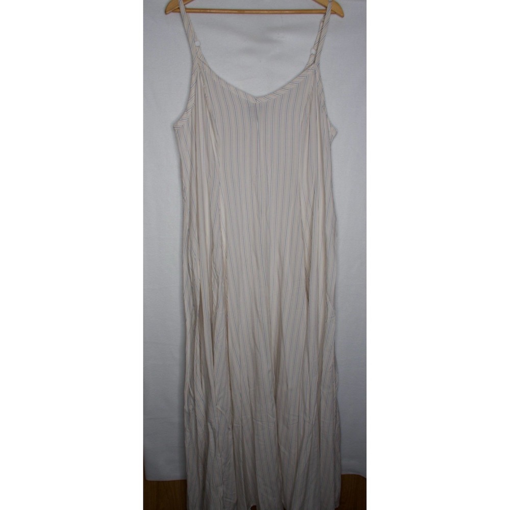 Torrid Womens Size 2 2X Trapeze Tank Maxi Dress Ivory Blue Stripe V Neck Coastal